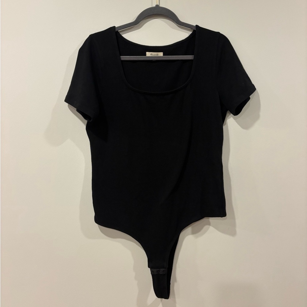 Madewell Ribbed Square-Neck Thong Bodysuit Short Sleeve Black Casual size XL